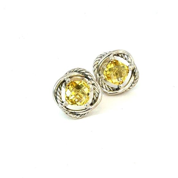 David Yurman Yellow Citrine Infinity Earrings Sterling Silver Estate DY700 - Picture 1 of 7